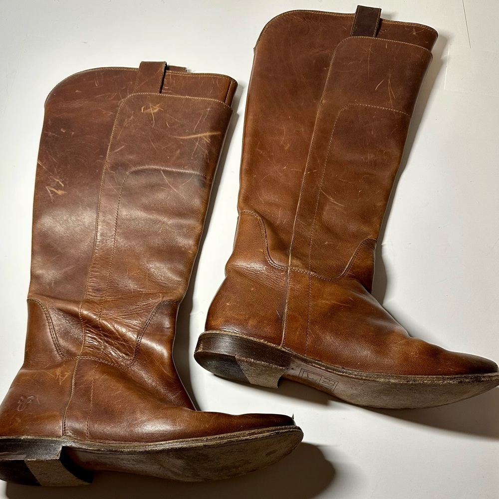 Frye Paige Tall Brown Leather Knee High Western Riding Boots Womens 7